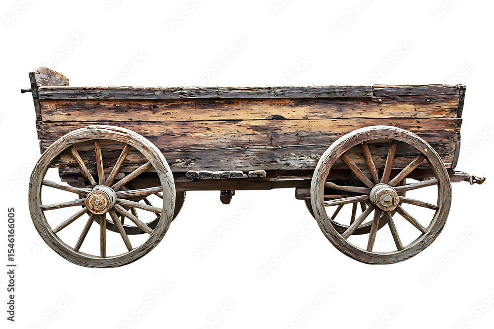 Fototapeta premium Rustic Wooden Wagon with Wheels on Transparent Background