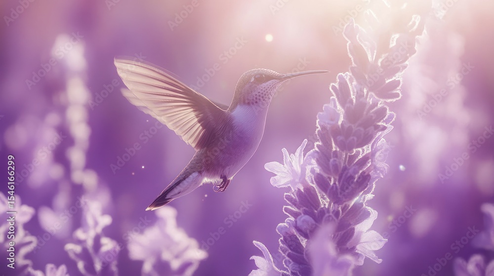 Obraz premium Hummingbirds in dynamic flight among vibrant flowers, showcasing their delicate wings and natural beauty