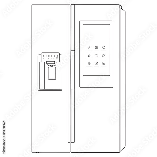 Smart Refrigerator Line Drawing White Background App Icons