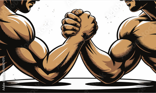 Muscular men arm wrestling competition illustration