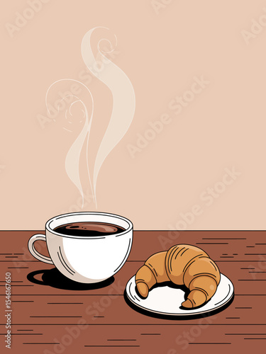 Hot coffee and a croissant make a perfect breakfast