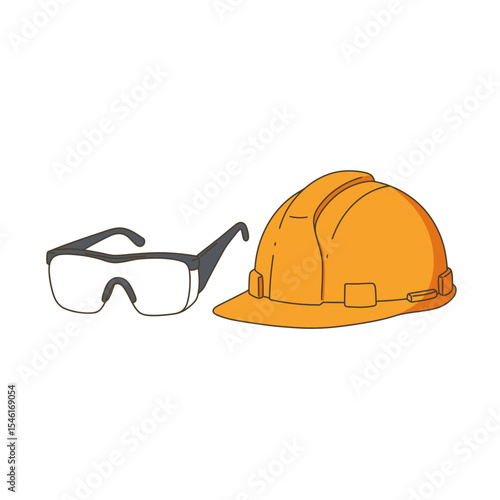 Helmet and and glasses icon. Safety and protection, engineer. Construction symbol. Workwear, helmet construction vector design and illustration.