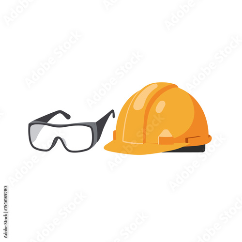 Helmet and and glasses icon. Safety and protection, engineer. Construction symbol. Workwear, helmet construction vector design and illustration.