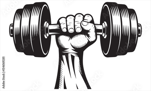Strong hand lifting heavy dumbbell weightlifting