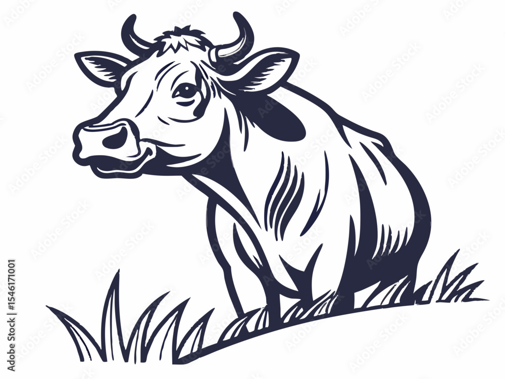 Fototapeta premium Dark Blue Cow Logo in Grass V E C T O R Illustration Isolated on White Background vector