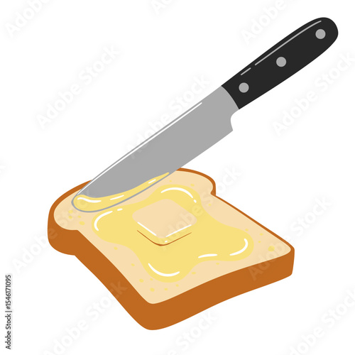 Knife Spreading Butter on Toast Flat Design Vector for Web and App