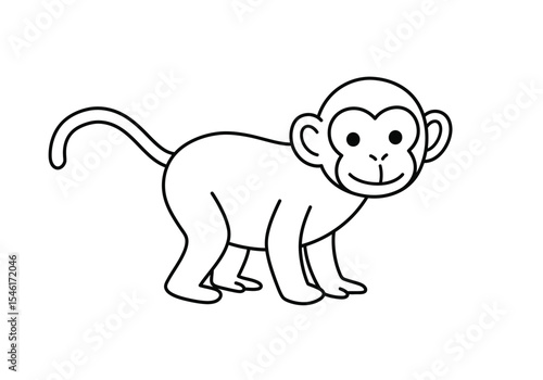 Cheeky monkey drawing. It is a charming black and white line art sketch of a cheerful monkey with a playful expression. Vector sketch line art draw.