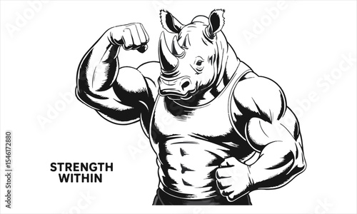 Muscular rhino showing strength and power