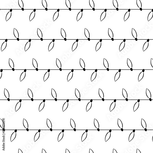 Christmas Lights string line art Seamless Pattern. Vector graphic line ink illustration. Winter Christmas holidays Garland Decoration. Monochrome pattern for Birthday party Design