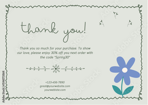 Green Doodle Thank You Card
