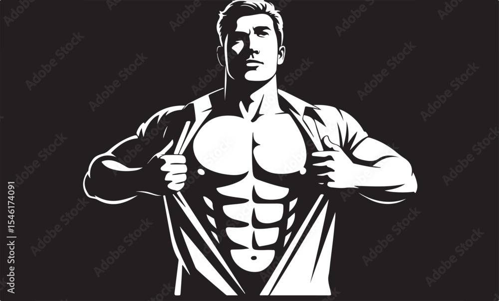 Obraz premium Muscular man ripping shirt strong bodybuilder