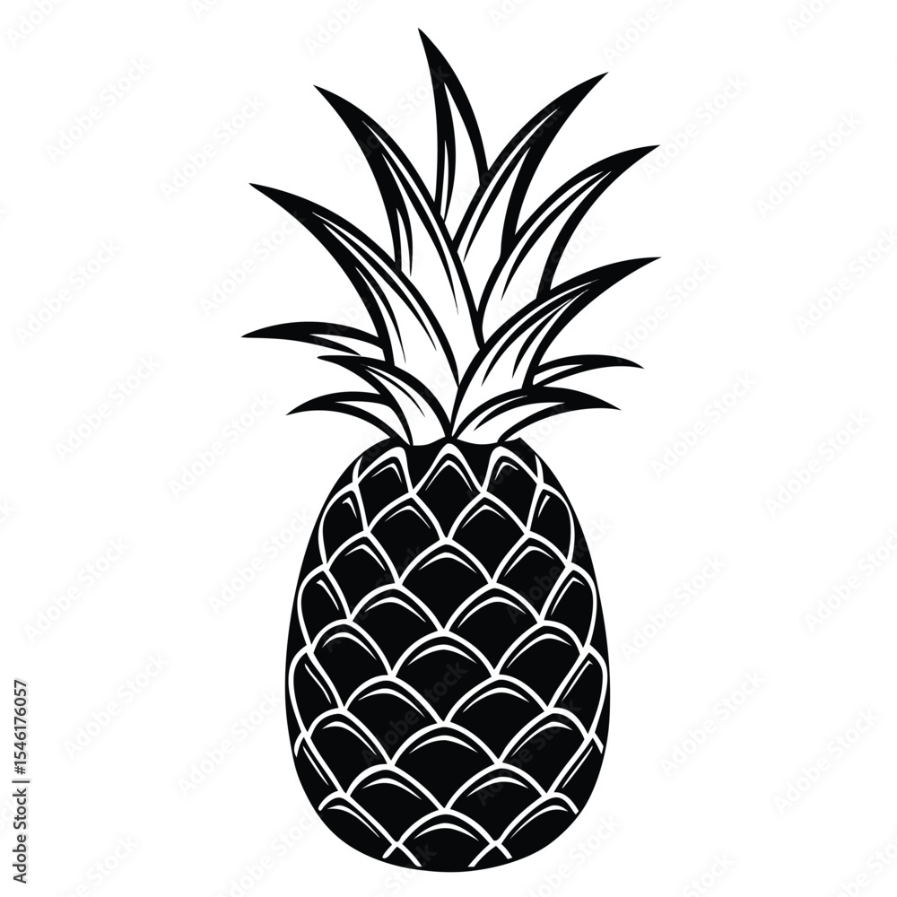 Obraz premium Pineapple Fruit Outline in Silhouette Vector
