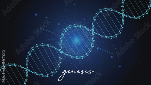 Genesis A Glowing Blue DNA Double Helix Digital Illustration