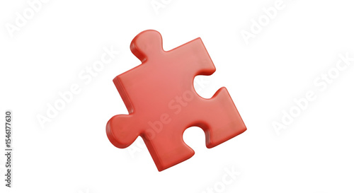 Single Red Puzzle Piece on Transparent Background - Problem Solving Concept