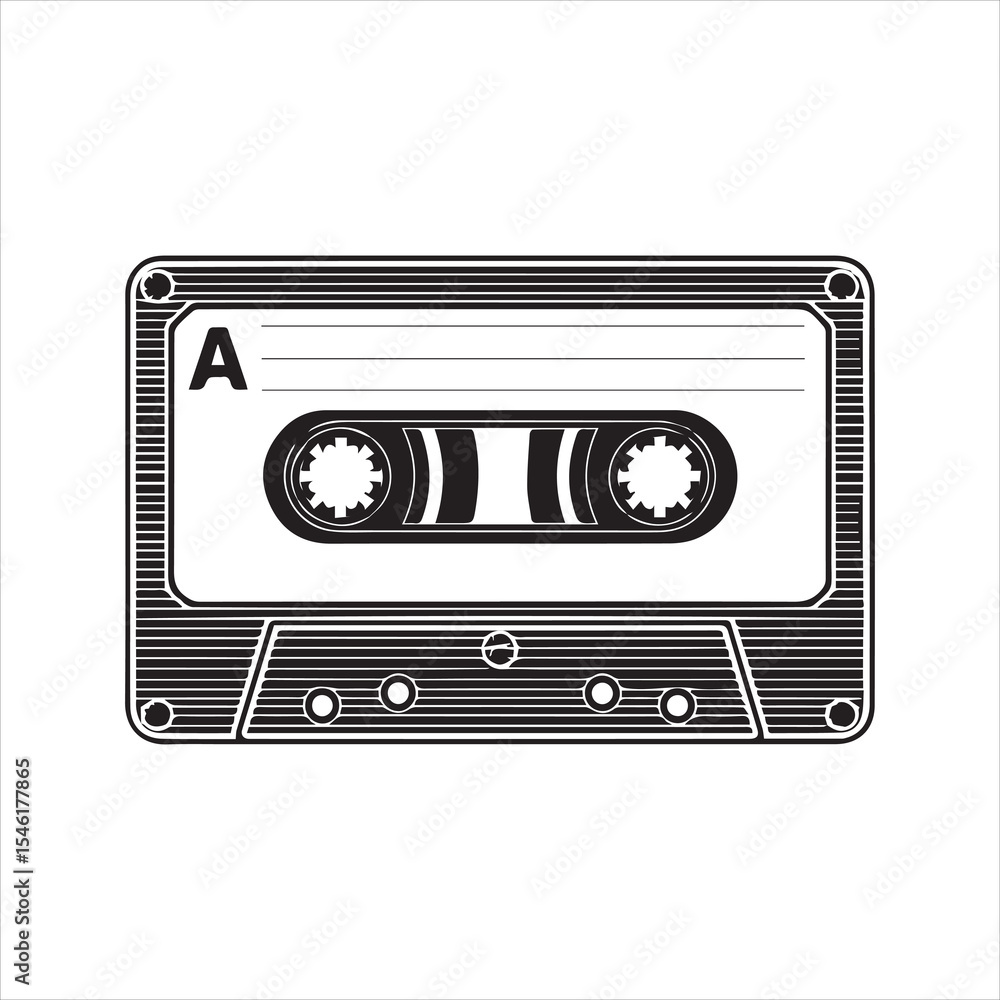 Obraz premium Retro Cassette Tape Silhouette Vector Icon Old Audio Music Media