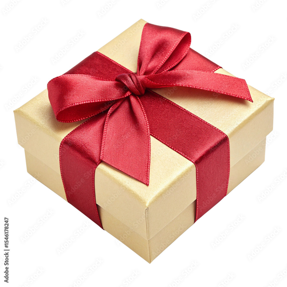 Obraz premium Red gift box with ribbon, Christmas gift box, Celebration and holiday