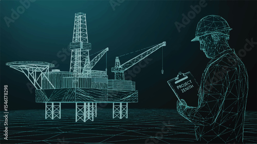 Offshore Oil Rig Inspection Digital Illustration