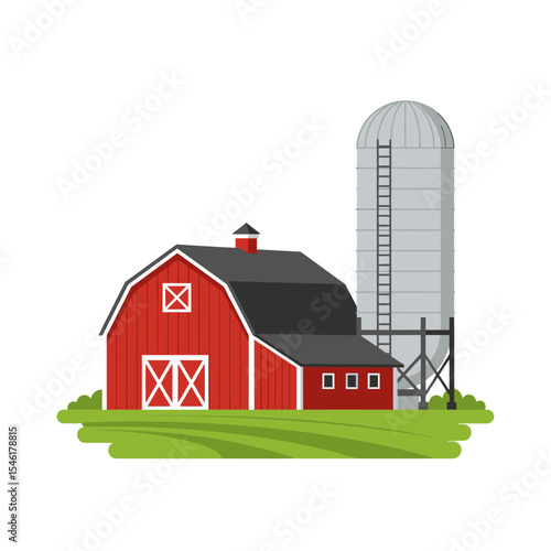 Red Barn building on white background vector illustration. Farm and agricultural asset. Farmhouse rural architecture.