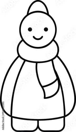 Flat Style Line Art Christmas Character With Cozy Scarf Fro