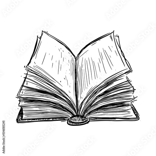 Open book sketch with pages spread on white background - Concept of icon sketch  