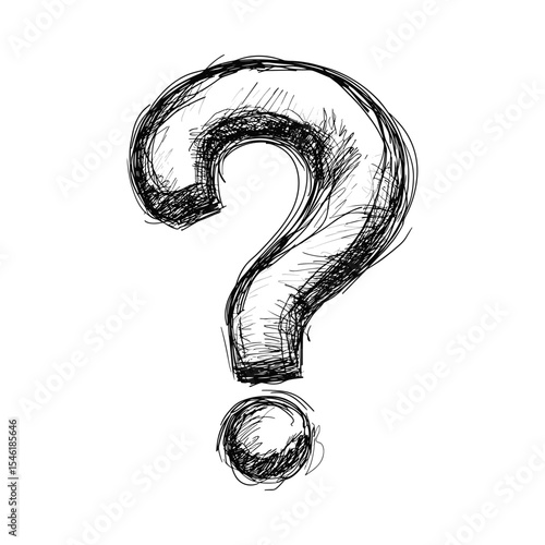 Question mark sketch in black and white with artistic detail  