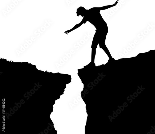 Person Balancing on Cliff Edge Silhouette - Risk and Challenge Vector