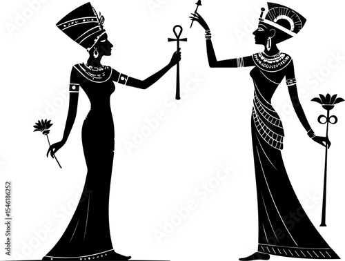 Ancient Egyptian Queens Silhouettes - Mythology and History Vector