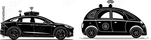 Autonomous Self-Driving Cars with Sensors Silhouette - Future Mobility Vector