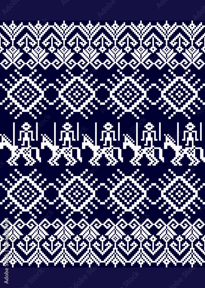 Fototapeta premium Seamless blue and white lace pattern with a vintage floral ornament design for a textile backdrop