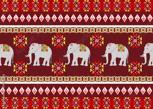 Canvas Print A seamless Christmas pattern design with elephants and flowers for textile and w