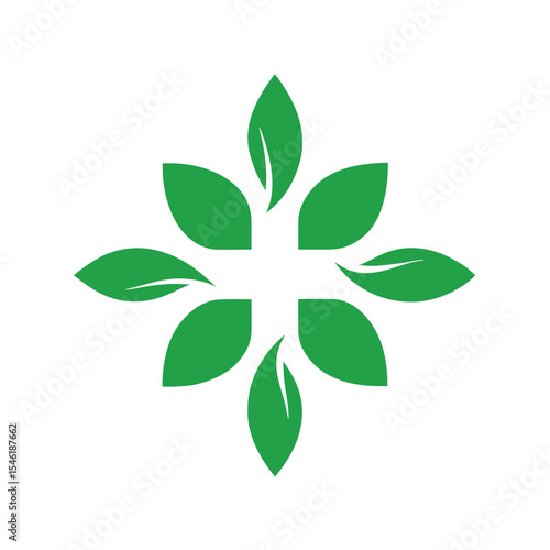 Green Plant Cross Logo - Nature and Health Symbol