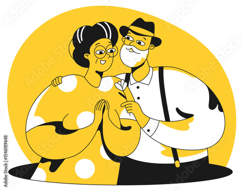 Old gentleman gives a flower to an old lady