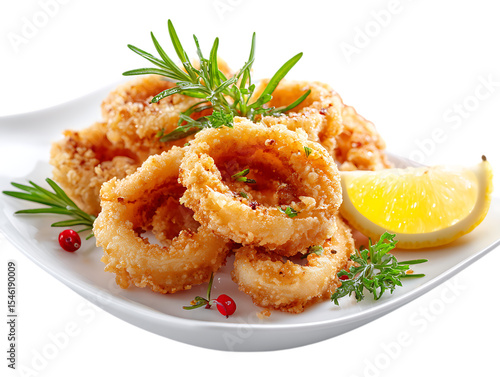 Crispy golden calamari served on elegant plate