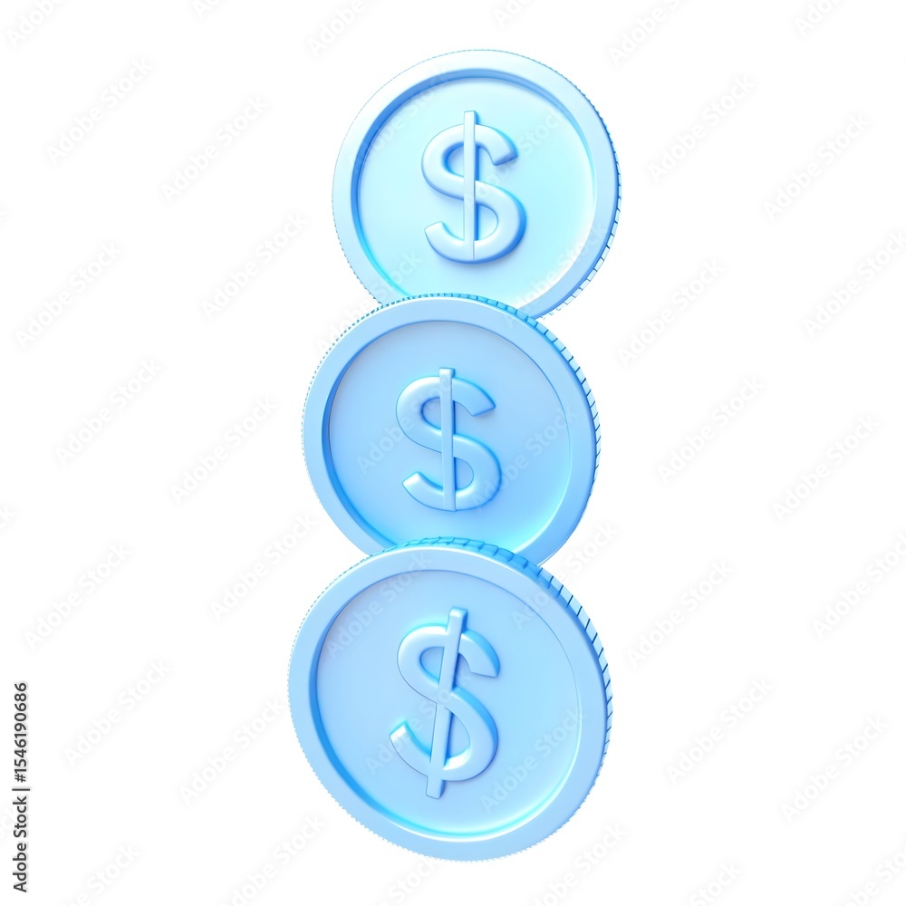 Obraz premium 3D Blue Dollar Coins Stack – Glossy Financial Icon for Wealth, Economy, and Digital Currency Concepts