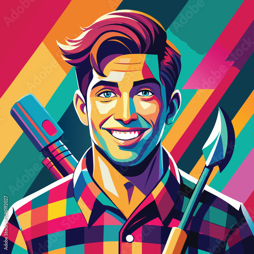  Vibrant Pop Art Man - Colorful Stylized Portrait with Tools