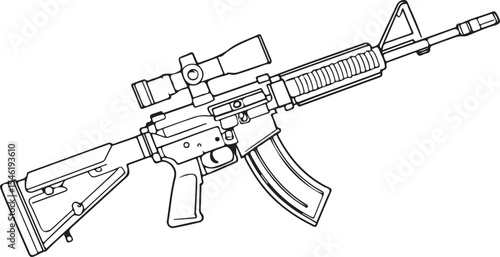 Modern Assault Rifle or Sporting Rifle with Scope Vector.

