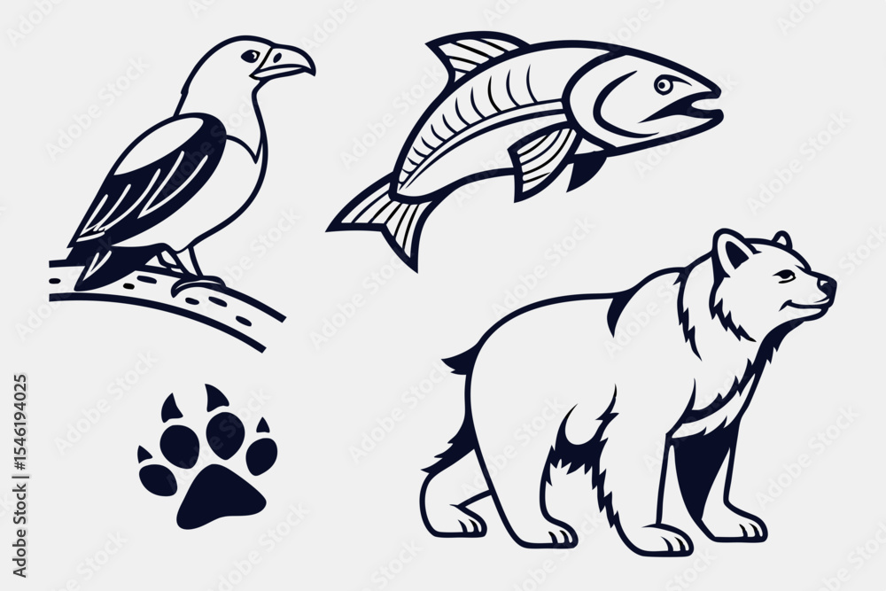 Collection of wildlife animal illustrations isolated on white background Collection of wildlife animal illustrations isolated on white background