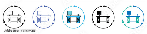 Computer Desk Icon Set – Workstation Symbol Collection