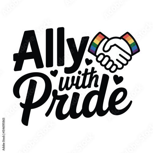 ally with pride t shirt design, isolated white background, 2
