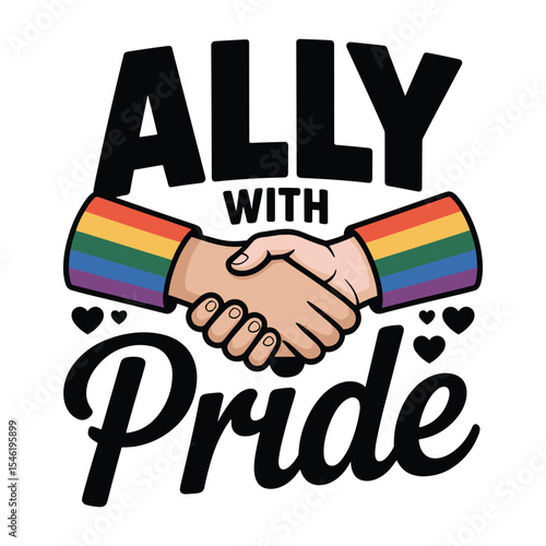 ally with pride t shirt design, isolated white background,