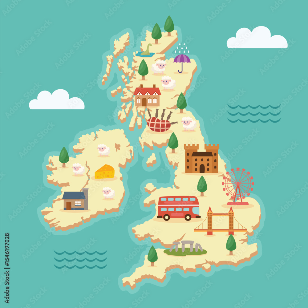 Naklejka premium UK COUNTRY MAP, Great Britain, England, Island, United Kingdom