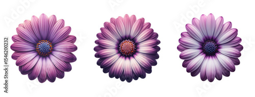 Purple daisy flower collection isolated on transparent background PNG - purple daisies clipart set - daisy elements for floral design projects