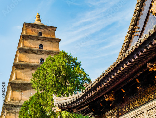 Impressive view of giant wild goose pagoda, Xian, China