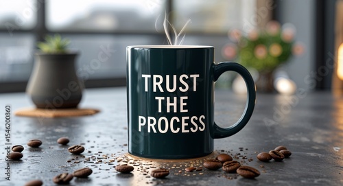 trust the process lettering on coffee mug at table motivation inspiration quote saying