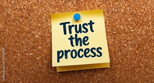 trust the process word written on a note sticky on corkboard motivation inspiration quote saying