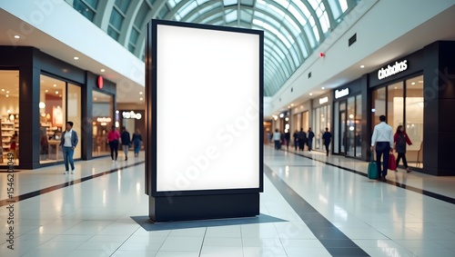Commercial DIsplay Mockup: Blank Billboard in Mall Environment