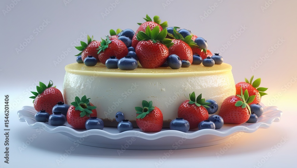 Creamy Cheesecake Topped with Fresh Strawberries and Blueberries Creamy Cheesecake Topped with Fresh Strawberries and Blueberries