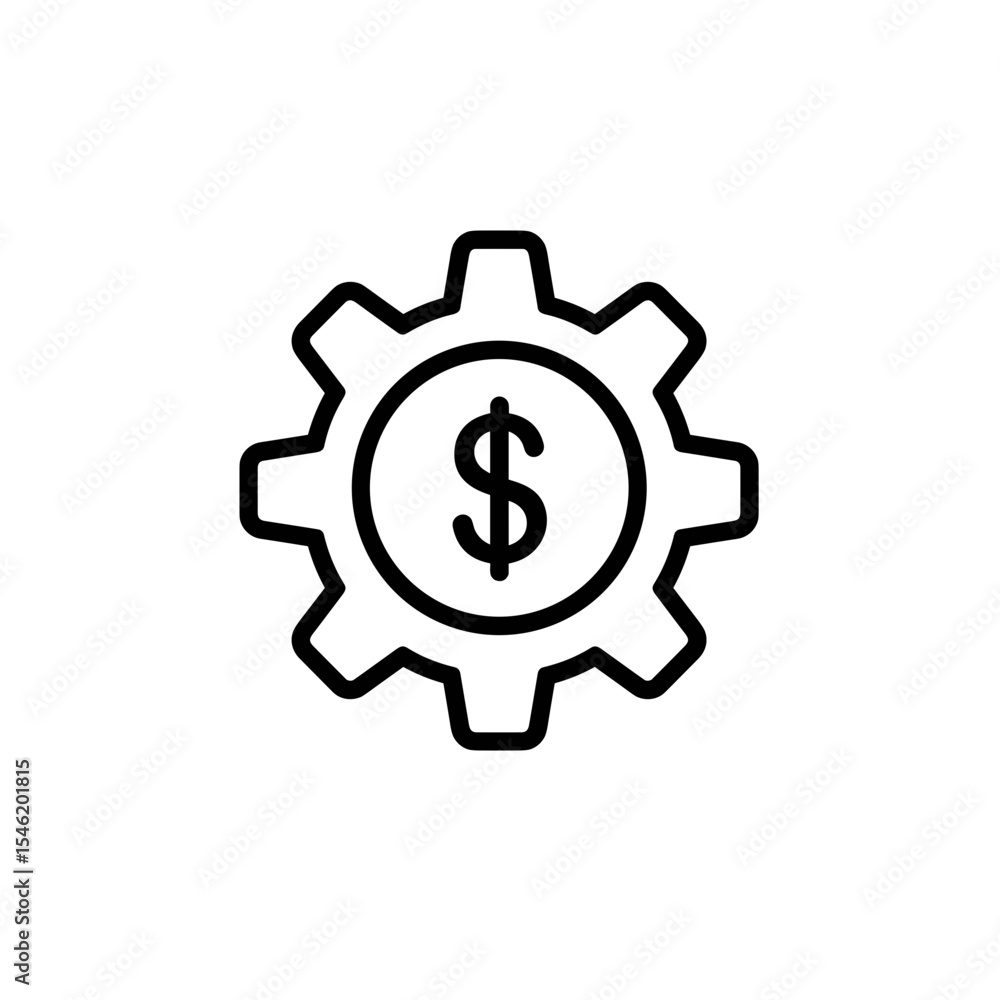 Money gear symbol icon in minimalist style for finance concepts Money gear symbol icon in minimalist style for finance concepts