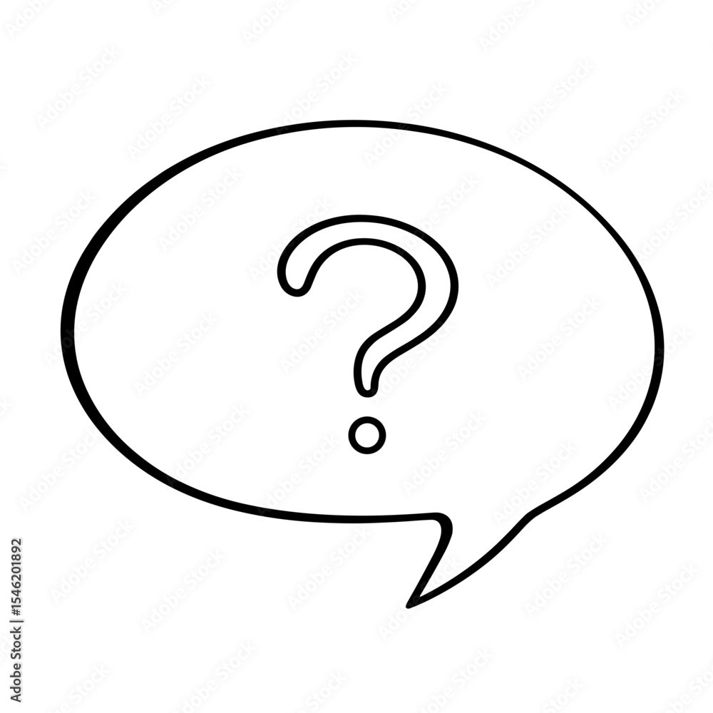 Speech bubble with question mark in simple line art style Speech bubble with question mark in simple line art style