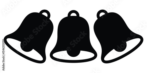 Triple Bell Icon Vector, Classic Black Christmas or Notification Symbol.